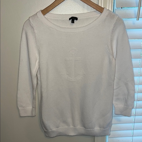 Talbots Sweaters - Talbots Coastal White Crew Boat Neck Sweater Lightweight Anchor Knit